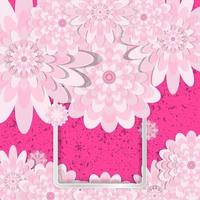 sfondo floreale di congratulazioni di primavera. fiori di carta festivi su una cornice quadrata leggera. sfondo rosa brillante grunge. biglietto di auguri vettoriale con una vacanza