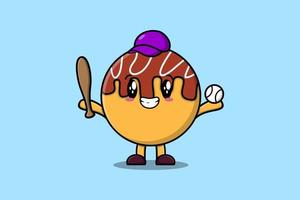 carino cartone animato takoyaki personaggio giocando baseball vettore