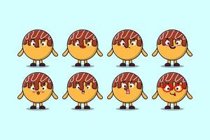 impostato kawaii takoyaki cartone animato personaggio espressioni vettore