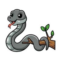 carino nero mamba serpente cartone animato su albero ramo vettore