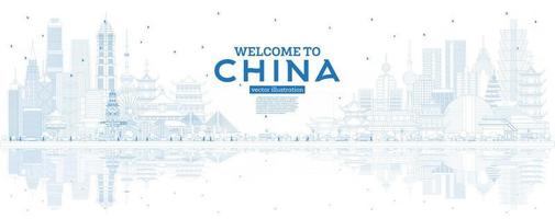 schema Cina orizzonte con blu edifici e riflessi. vettore