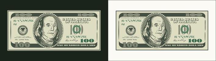americano 100 dollaro banconota con davanti rovescio lato. davanti Visualizza. denaro contante i soldi. vettore illustrazione