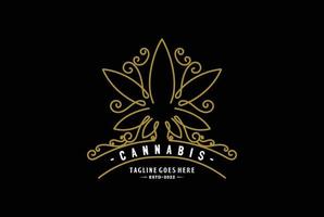 elegante lusso canapa marijuana ganja foglia decorativo ornamento per canapa CBD olio logo design vettore
