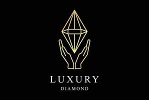 elegante lusso d'oro diamante con mano cura monogramma linea logo design vettore