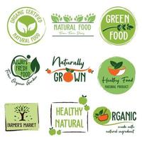 naturale e biologico cibo, azienda agricola fresco e biologico Prodotto adesivi, distintivi, logo e icona per commercio elettronico, naturale e biologico prodotti promozione. vettore