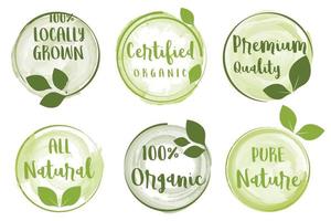 biologico cibo, naturale Prodotto e salutare vita etichette e badge collezione per cibo mercato, biologico prodotti, naturale Prodotto promozione e premio qualità per cibo e bere. vettore