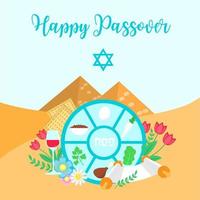 ebraico vacanza Pasqua ebraica bandiera design con con floreale decorazione, pane azzimo. vettore illustrazione