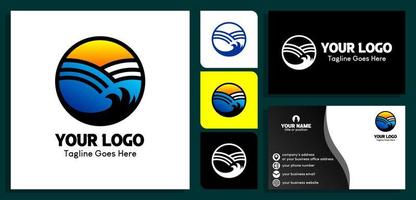 sole, nube e mare nel cerchio logo design modello. attività commerciale carta design modelli. vettore illustrazione