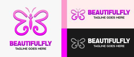 rosa colore farfalla logo design modello nel lusso Linee. vettore illustrazione