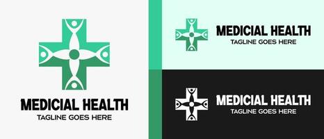 attraversare logo design modello o più cartello con un' fiore forma 4 persona icona. logo per medico Salute. vettore illustrazione