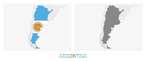Due versioni di il carta geografica di argentina, con il bandiera di argentina e evidenziato nel buio grigio. vettore