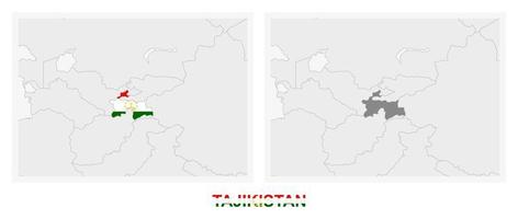 Due versioni di il carta geografica di tagikistan, con il bandiera di tagikistan e evidenziato nel buio grigio. vettore