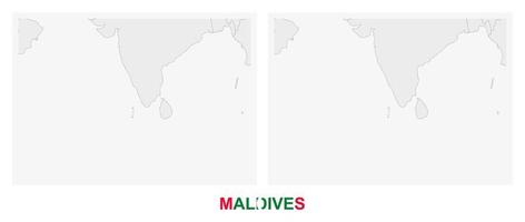 Due versioni di il carta geografica di Maldive, con il bandiera di Maldive e evidenziato nel buio grigio. vettore