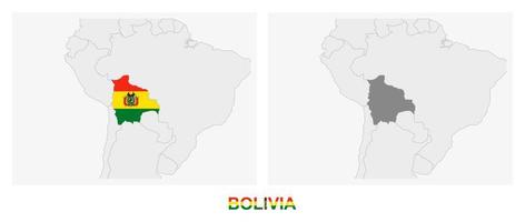 Due versioni di il carta geografica di Bolivia, con il bandiera di Bolivia e evidenziato nel buio grigio. vettore