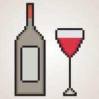 vino bottiglia e vino bicchiere pixel arte. vettore illustrazione