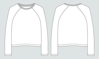 lungo manica maglietta cime tecnico moda piatto schizzo vettore modello per Da donna.