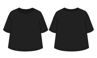 corto manica maglietta tecnico schizzo moda modello per vettore delle donne arte illustrazione capi di abbigliamento finto su davanti e indietro visualizzazioni