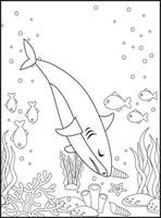 Disegni da colorare di squali per bambini vettore