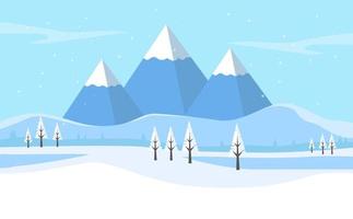 inverno nevoso paesaggio con montagna, pini, lago nel il primo piano vettore