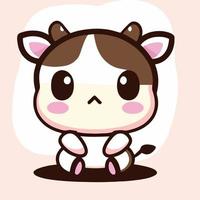 carino chibi mucca kawaii illustrazione mucca azienda agricola icona grafico vettore