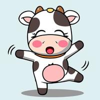 carino chibi mucca kawaii illustrazione mucca azienda agricola icona grafico vettore