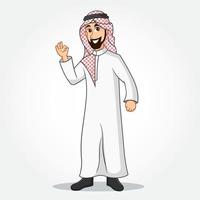 Arabo uomo d'affari cartone animato personaggio nel tradizionale Abiti mostrando va bene o ok cartello Esprimere a gesti mano vettore