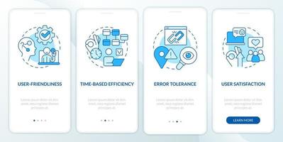 usabilità analisi misurazione blu onboarding mobile App schermo. Procedura dettagliata 4 passaggi modificabile grafico Istruzioni con lineare concetti. ui, ux, gui modello vettore