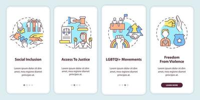 lgbt Comunità programmi onboarding mobile App schermo. Procedura dettagliata 4 passaggi modificabile grafico Istruzioni con lineare concetti. ui, ux, gui modello vettore