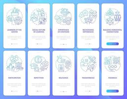 i principi di apprendimento blu pendenza onboarding mobile App schermo impostare. Procedura dettagliata 5 passaggi grafico Istruzioni con lineare concetti. ui, ux, gui modello vettore