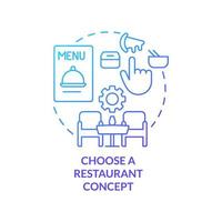 scegliere ristorante genere blu pendenza concetto icona. apertura cibo servizio istituzione passo astratto idea magro linea illustrazione. redditizio tipo. isolato schema disegno vettore