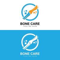 design del logo osseo, illustrazione di parti del corpo di salute medica vettore