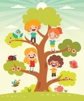 cartone animato bambini giocando a albero vettore