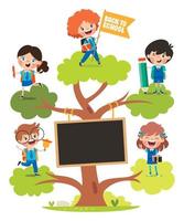 formazione scolastica albero con cartone animato bambini vettore