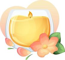cartone animato aroma candela, romantico bicchiere candela con fiore isolato vettore