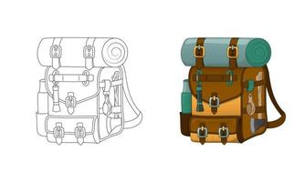 colorazione libro di escursioni a piedi zaino, isolato su bianca sfondo. zaino per in viaggio o viaggi. vettore