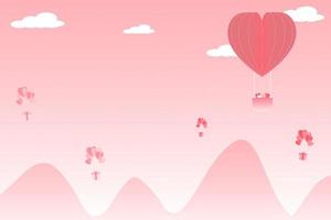vettore illustrazione Palloncino cuore con il amante rosa montagna sfondo paesaggio San Valentino cocnept
