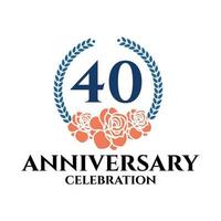 40 ° anniversario logo con rosa e alloro ghirlanda, vettore modello per compleanno celebrazione.