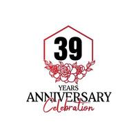 39 anni anniversario logo, lussuoso anniversario vettore design celebrazione