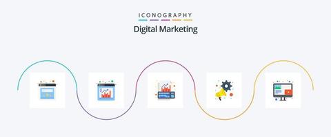 digitale marketing piatto 5 icona imballare Compreso blogging. impostazioni. dati. megafono. pubblicità vettore