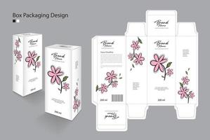 scatola, confezione design modello per cosmetici, supplemento, terme, bellezza, cibo, capelli, pelle, lozione, medicinale, crema. confezione design creativo idea. scatole 3d, fiore arte concetto, rosa fiore logo vettore