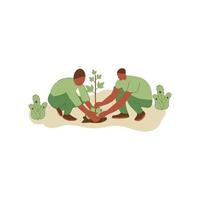 vettore illustrazione di persone piantare alberi. concetto di Salvataggio il terra. ecologia il volontariato concetto. design per ecologia attivismo