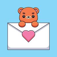 carino orso Tenere un' amore lettera cartone animato portafortuna scarabocchio arte mano disegnato schema concetto vettore kawaii icona illustrazione