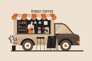 vettore illustrazione di caffè camion bar con barista