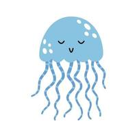 vettore carino blu Medusa. marino vita animale nel piatto design. marino subacqueo medusa. trasparente creatura. sorridente Medusa con a strisce tentacoli.