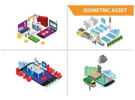 moderno 3d isometrico impostato collezione inteligente industriale tecnologia illustrazione nel bianca isolato sfondo con persone e digitale relazionato risorsa vettore