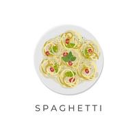 spaghetti pasta illustrazione logo con delizioso pesto salsa vettore