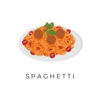 spaghetti pasta illustrazione logo con bolognese salsa e carne palle