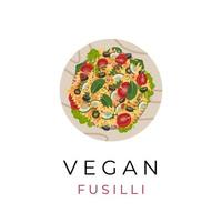 salutare cibo fusilli pasta vegano illustrazione logo vettore