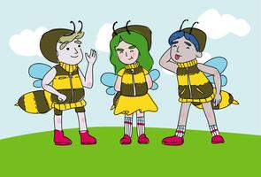 I bambini di divertimento indossano l'illustrazione del fumetto di vettore del carattere del costume dei calabroni