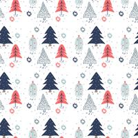 Pattern di alberi di Natale disegnati a mano vettore